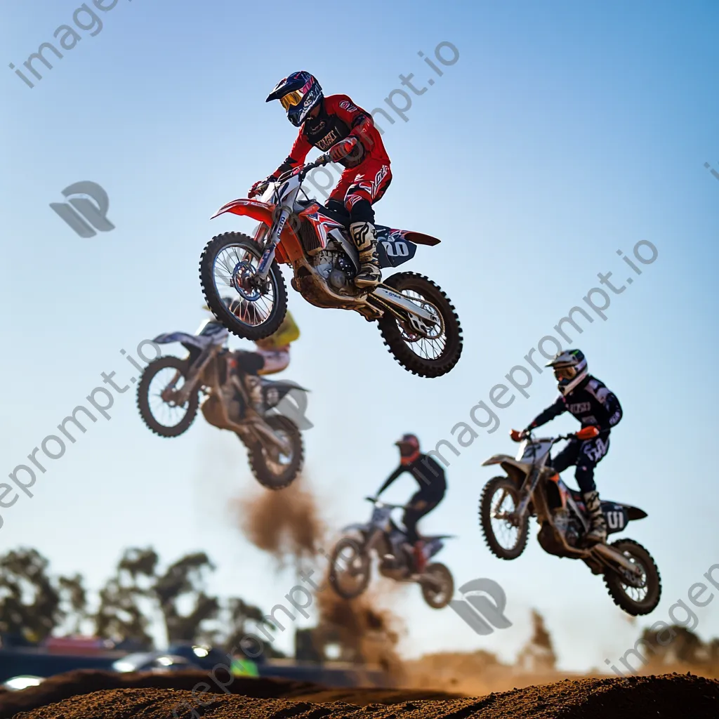 Motocross riders performing stunts in mid-air - Image 2