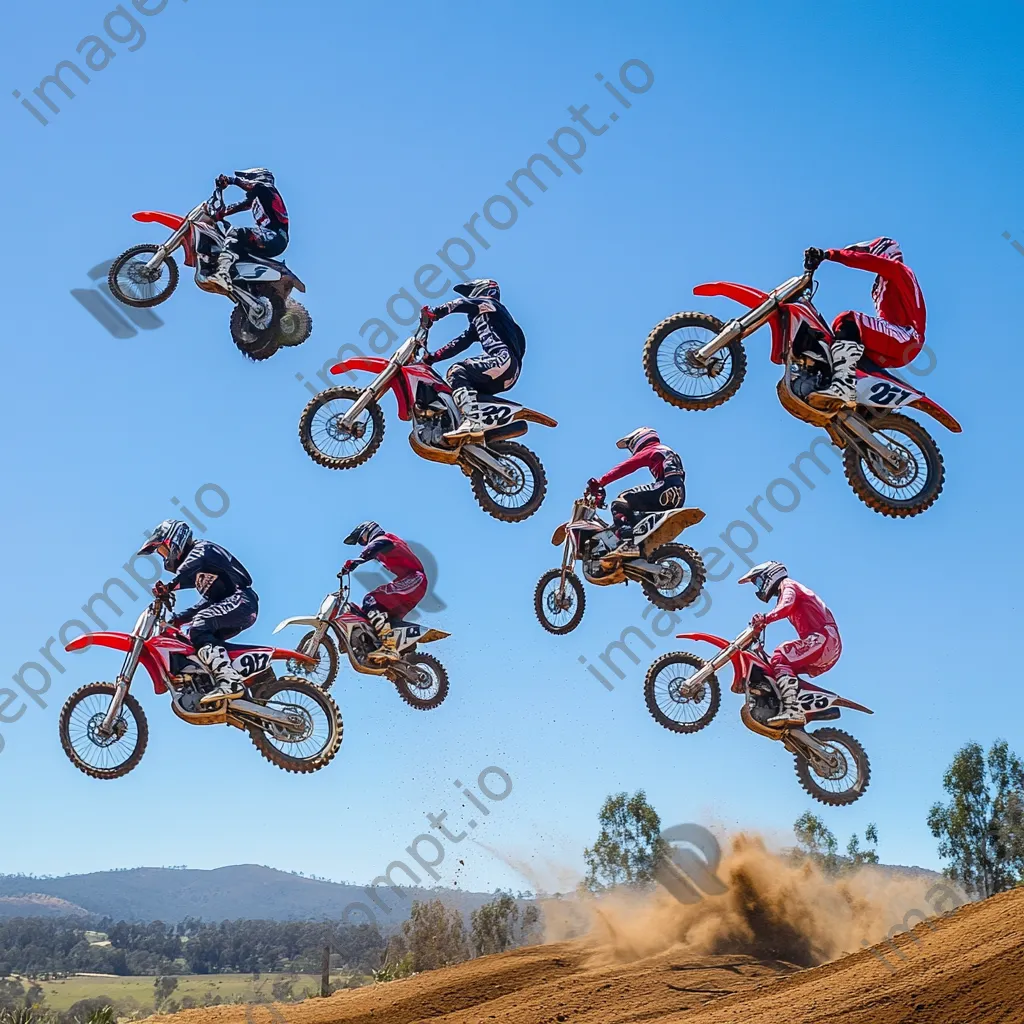 Motocross riders performing stunts in mid-air - Image 3