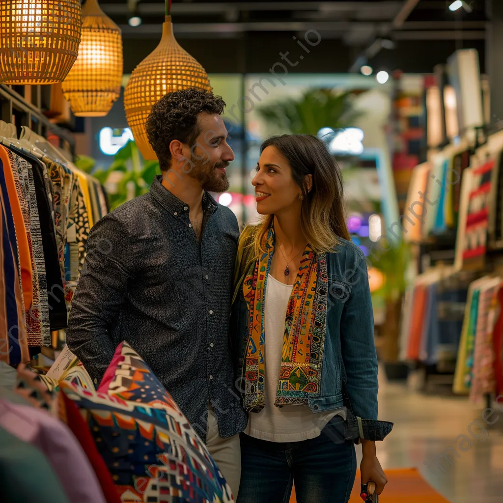 Couple browsing home decor in a colorful store. - Image 1