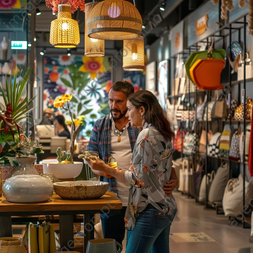 Couple browsing home decor in a colorful store. - Image 3