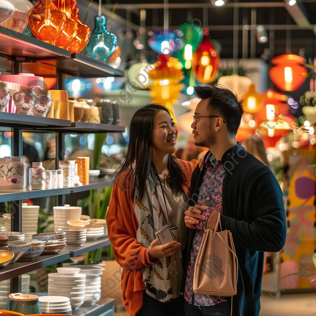 Couple browsing home decor in a colorful store. - Image 4