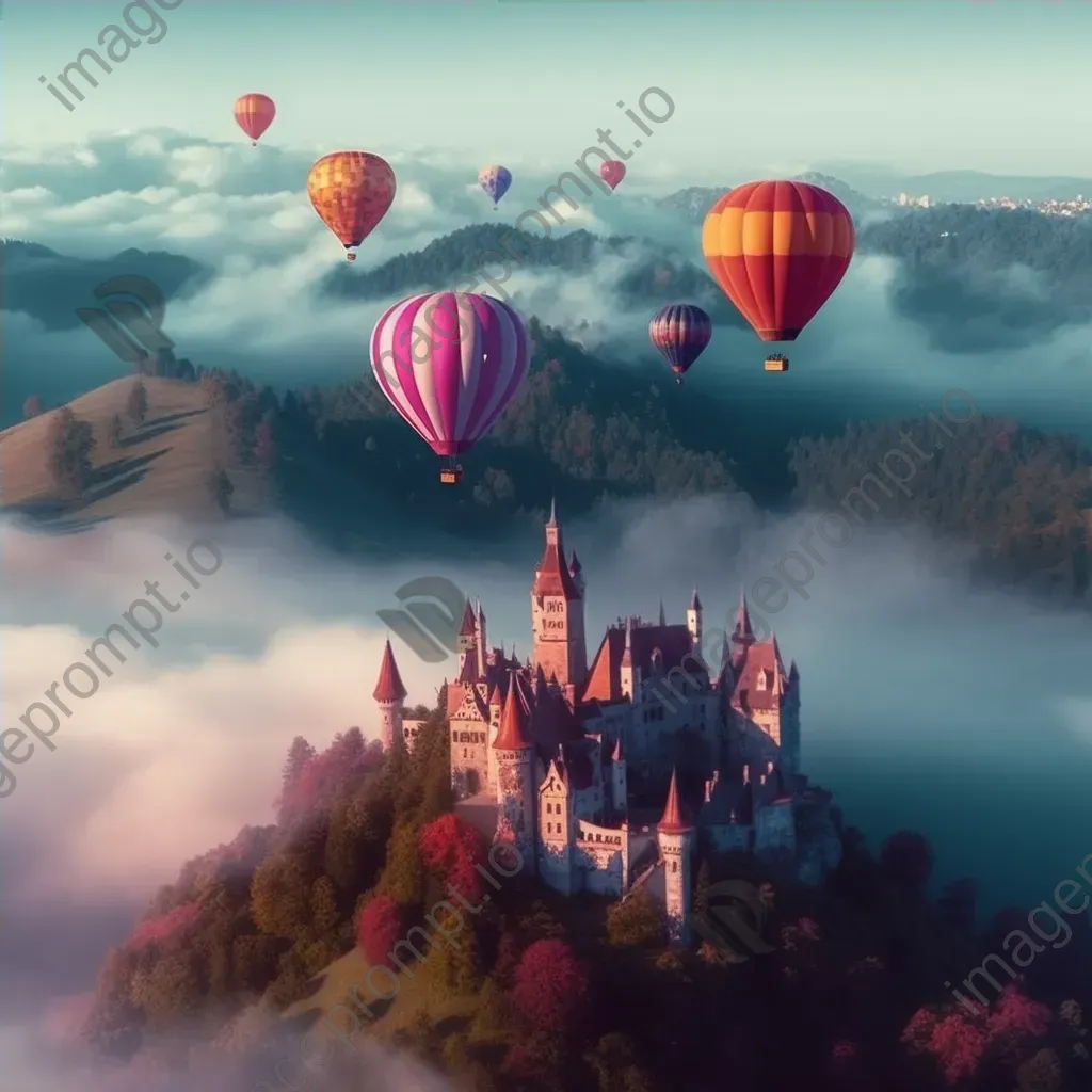 Fantasy castle in the clouds with hot air balloons - Image 4