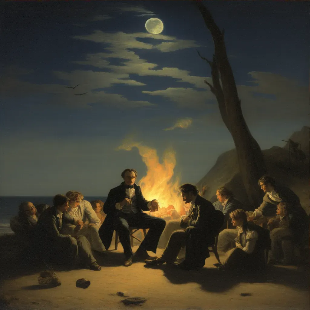 Beach Bonfire with People at Night