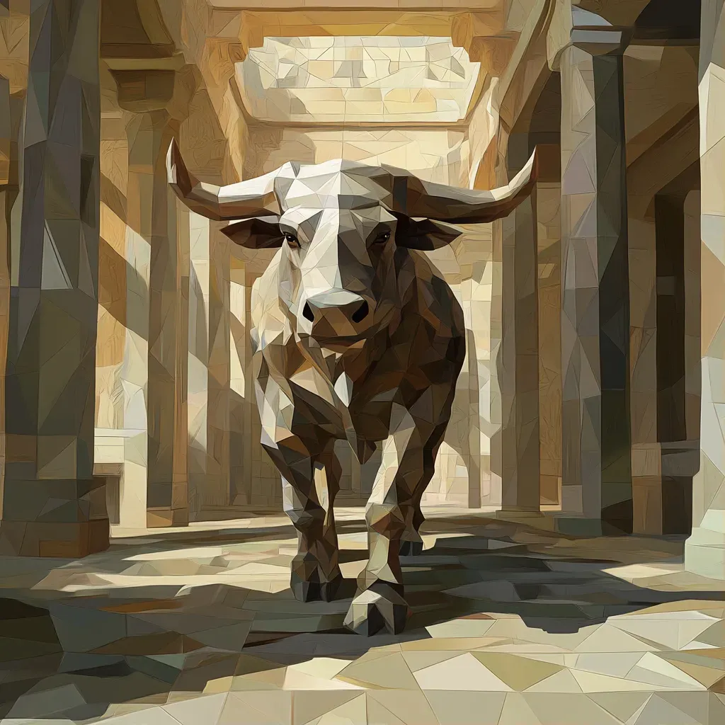 Low poly art of the powerful Minotaur trapped within a stone-colored labyrinth - Image 1