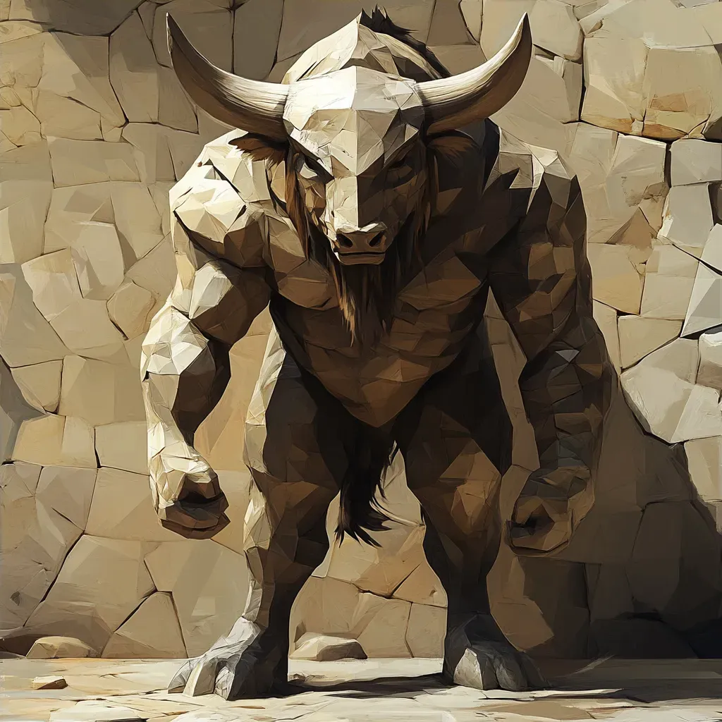 Low poly art of the powerful Minotaur trapped within a stone-colored labyrinth - Image 4