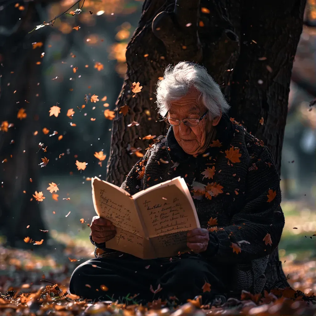 Elderly person reading letters under tree - Image 1