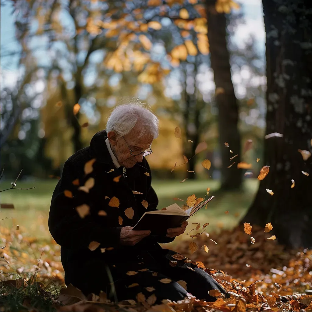 Elderly person reading letters under tree - Image 2