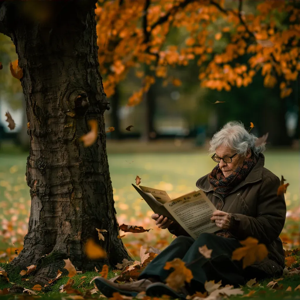 Elderly person reading letters under tree - Image 3