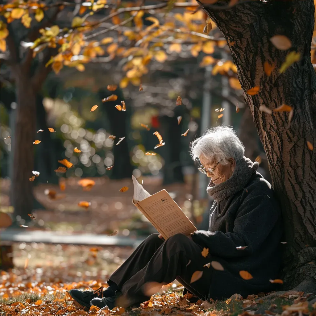 Elderly person reading letters under tree - Image 4