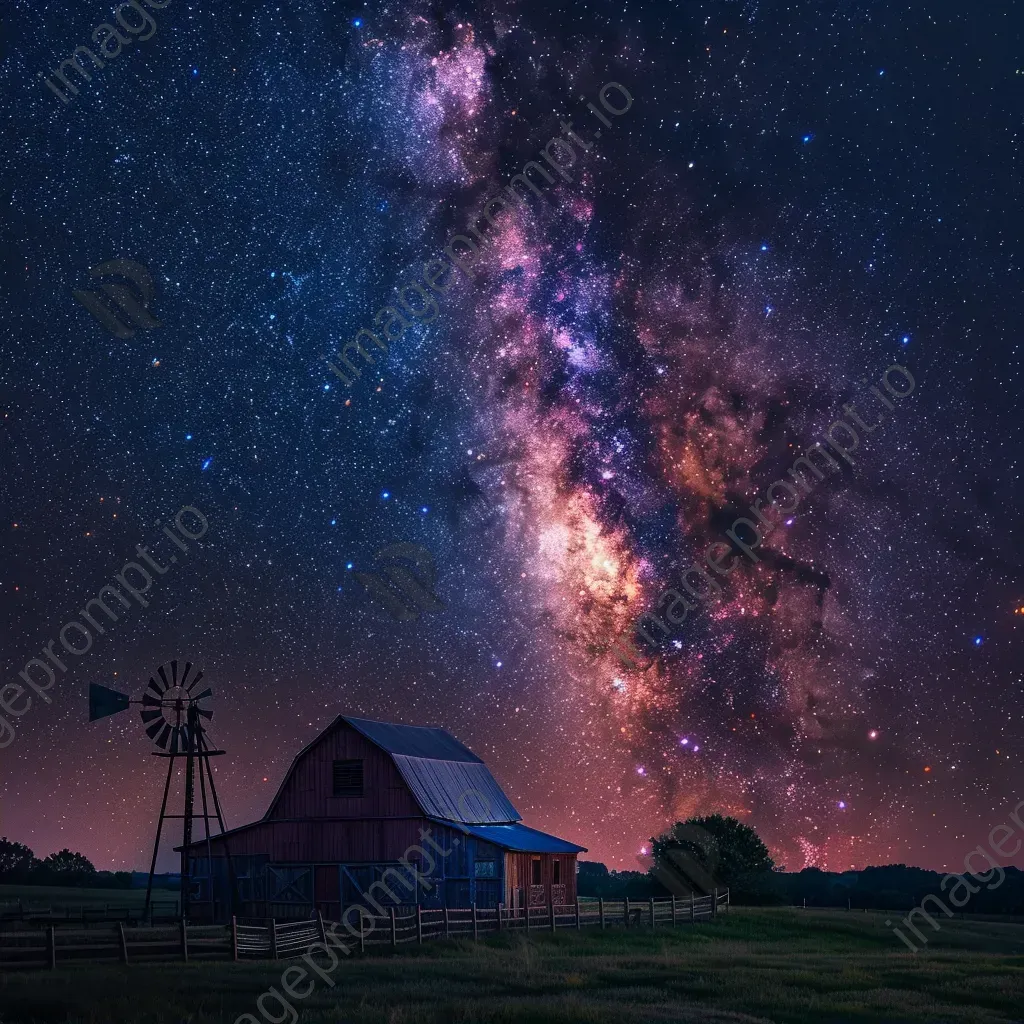 Milky Way galaxy over peaceful farm with barn and windmill - Image 2