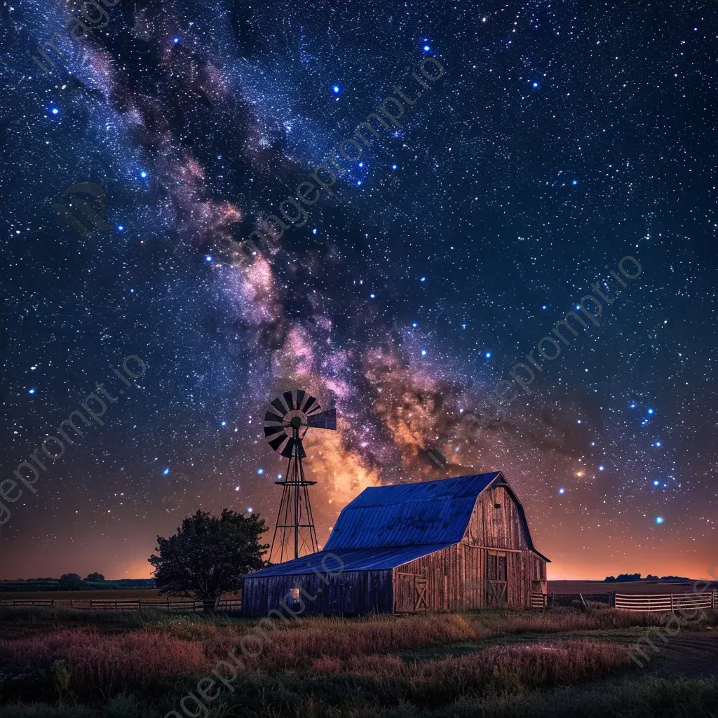 Milky Way galaxy over peaceful farm with barn and windmill - Image 4