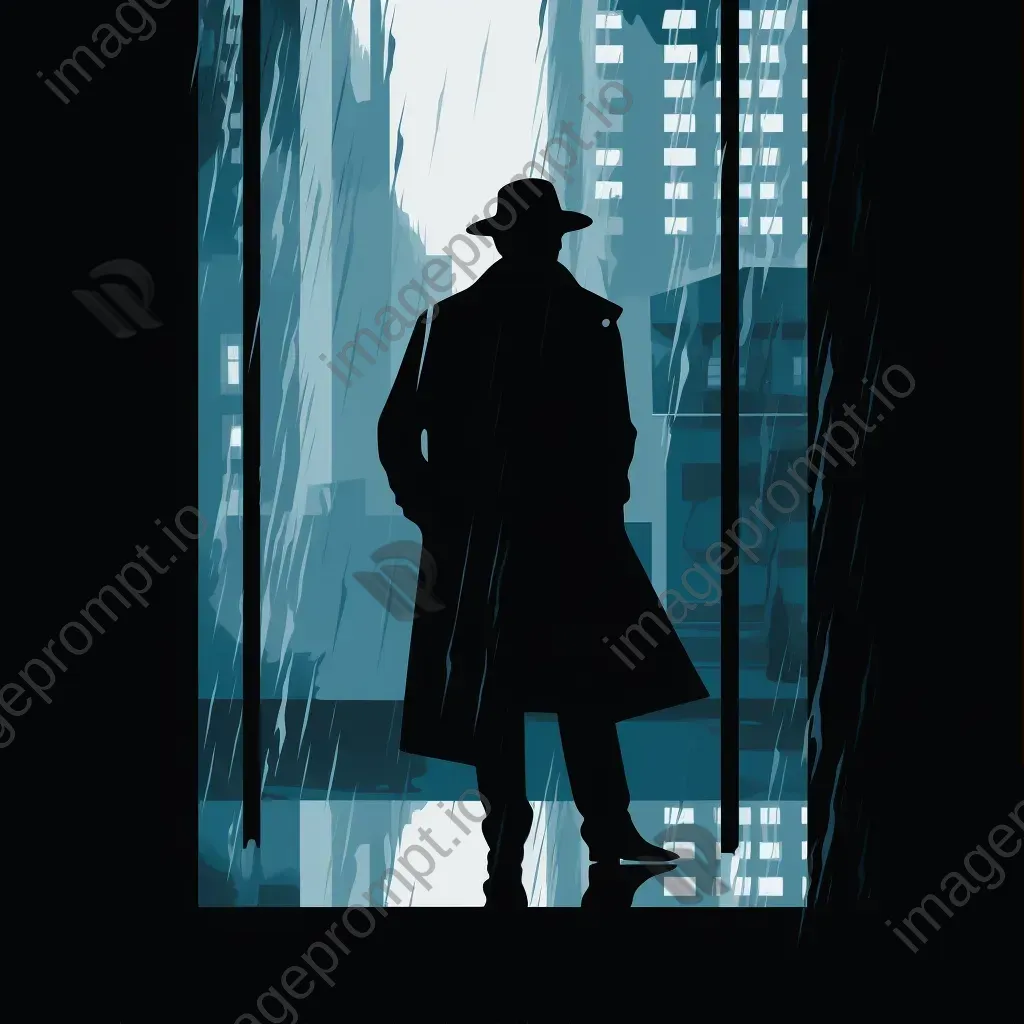 Minimalist vector art of a spy silhouette against a rain-streaked windowpane - Image 1