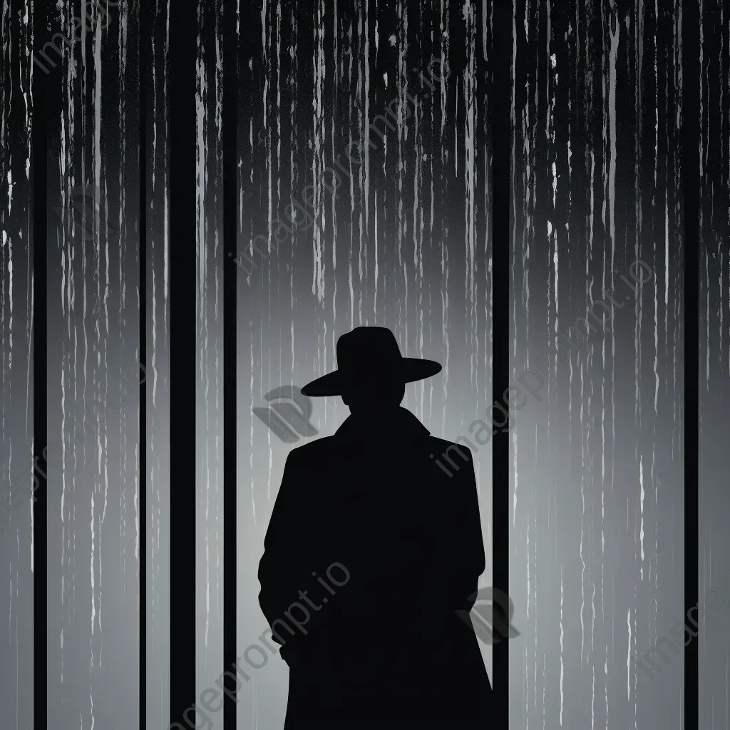 Minimalist vector art of a spy silhouette against a rain-streaked windowpane - Image 3