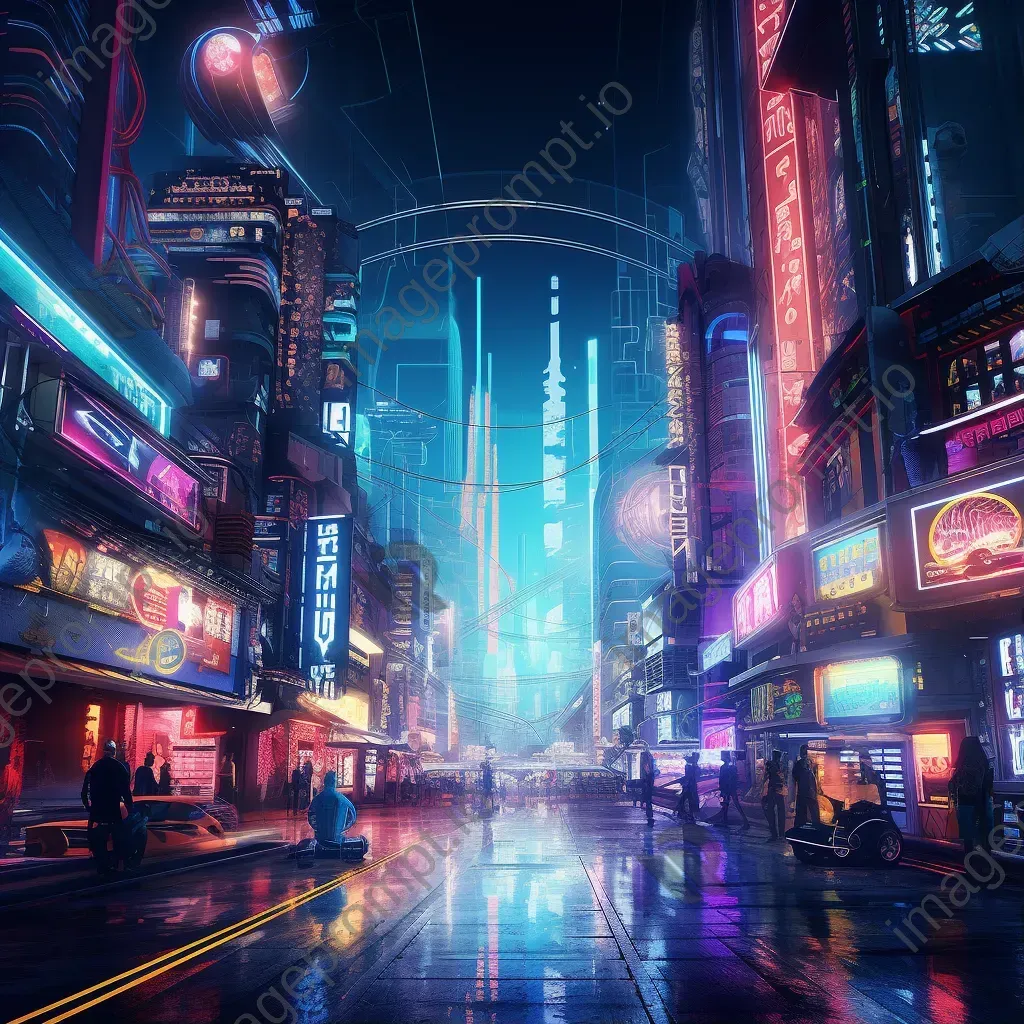 Neon-lit alien cityscape reflecting elements of cyberpunk aesthetic and futurism - Image 1