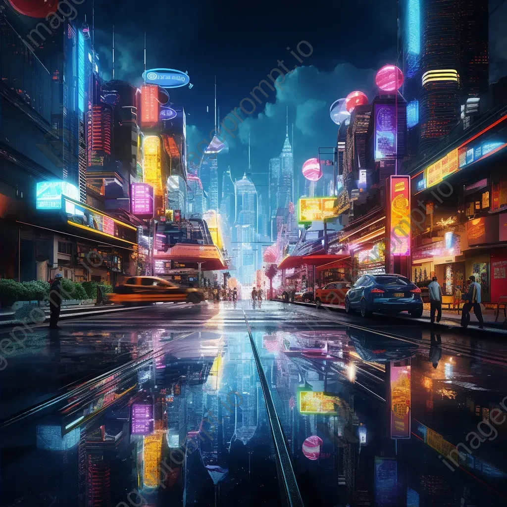 Neon-lit alien cityscape reflecting elements of cyberpunk aesthetic and futurism - Image 2