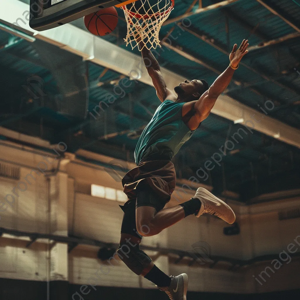 Basketball player performing a slam dunk mid-air. - Image 2