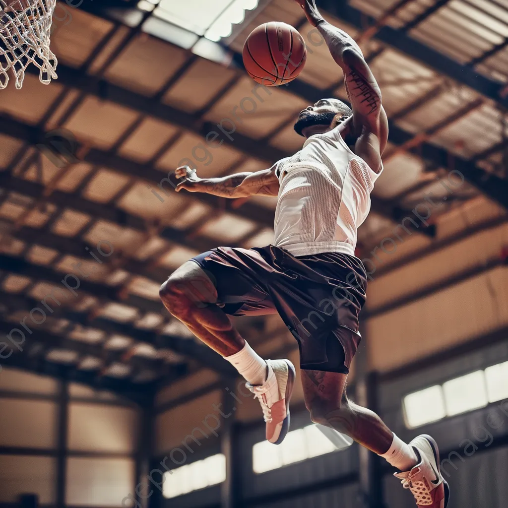 Basketball player performing a slam dunk mid-air. - Image 3