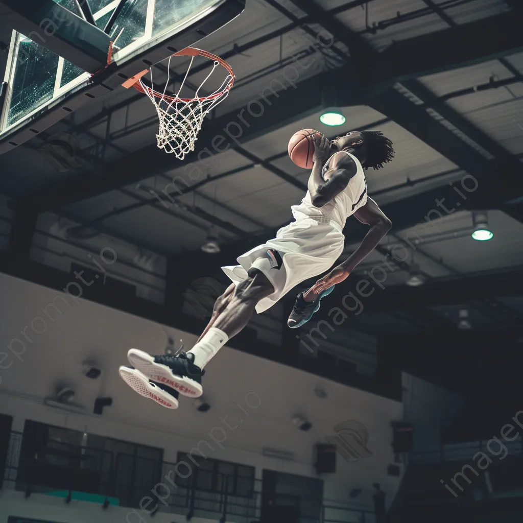 Basketball player performing a slam dunk mid-air. - Image 4