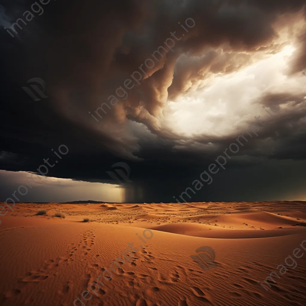 Storm clouds over golden desert sand dunes - Image 1