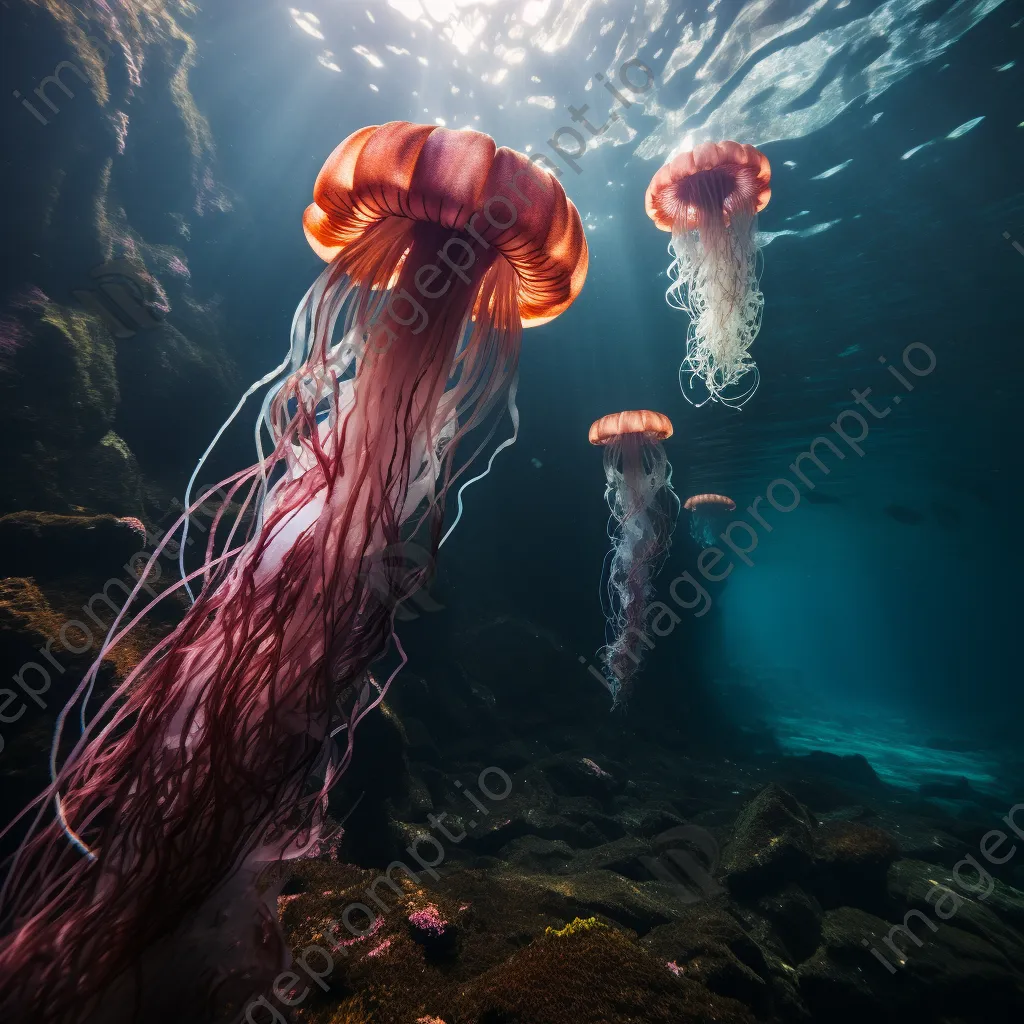 Underwater scene with giant jellyfish - Image 1