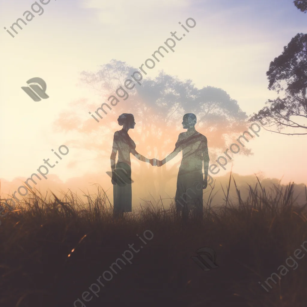 Double exposure of a couple and sunrise - Image 1