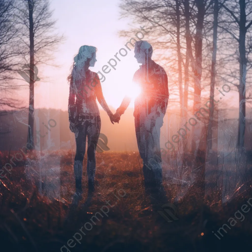 Double exposure of a couple and sunrise - Image 2