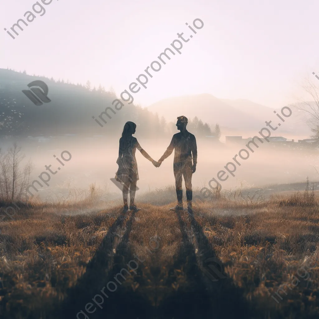 Double exposure of a couple and sunrise - Image 3