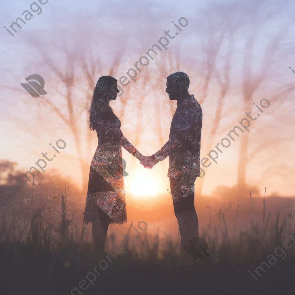 Double exposure of a couple and sunrise - Image 4