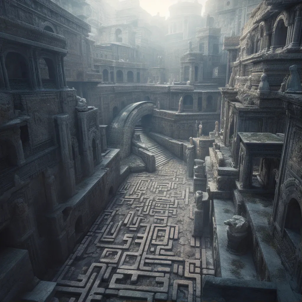 Artistic rendering of labyrinthine city of Minos with Minotaur - Image 1