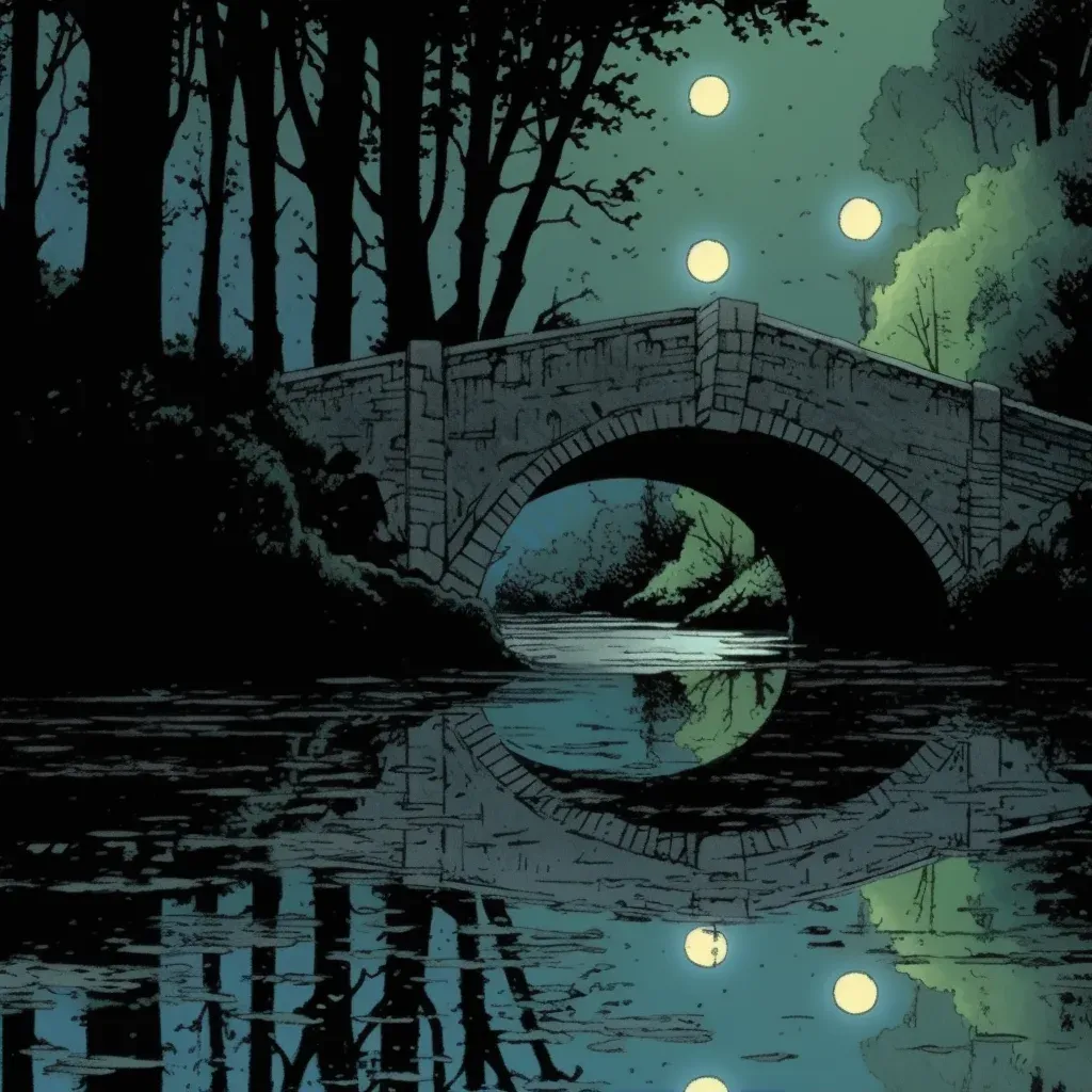 Stone bridge over calm river under moonlight - Image 1