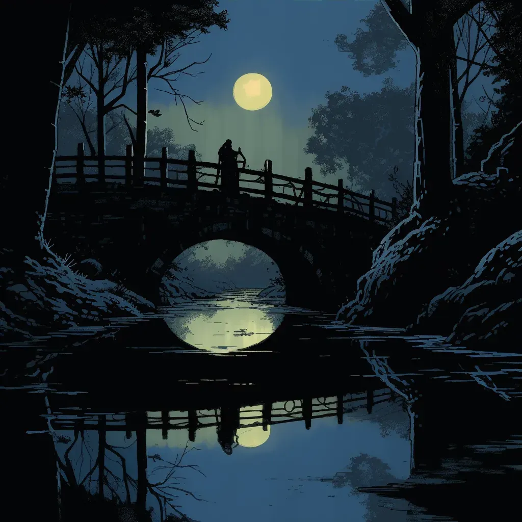 Stone bridge over calm river under moonlight - Image 3