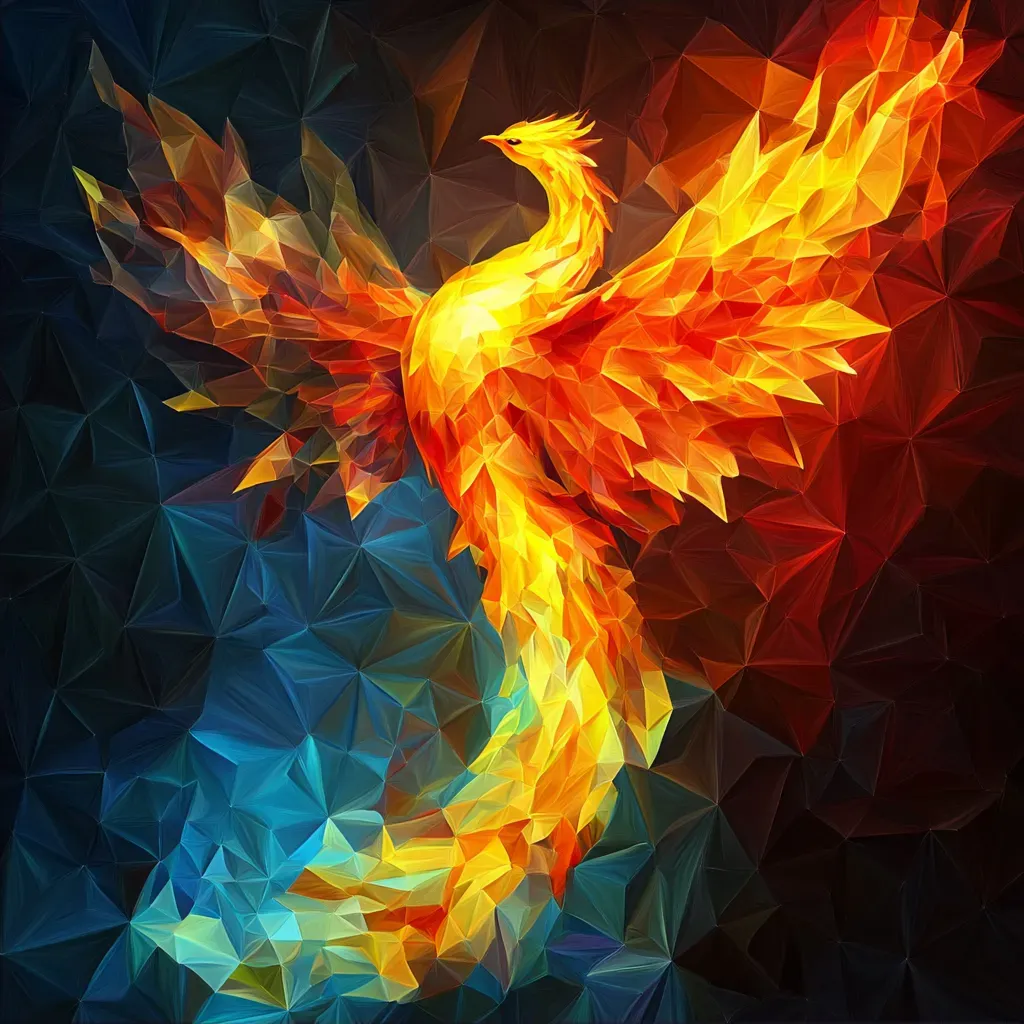 Low poly rendition of a Phoenix rebirth in brilliant flame colors - Image 2