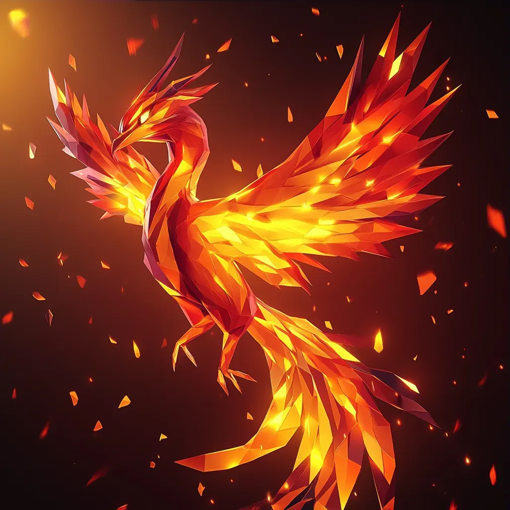 Low poly rendition of a Phoenix rebirth in brilliant flame colors - Image 3