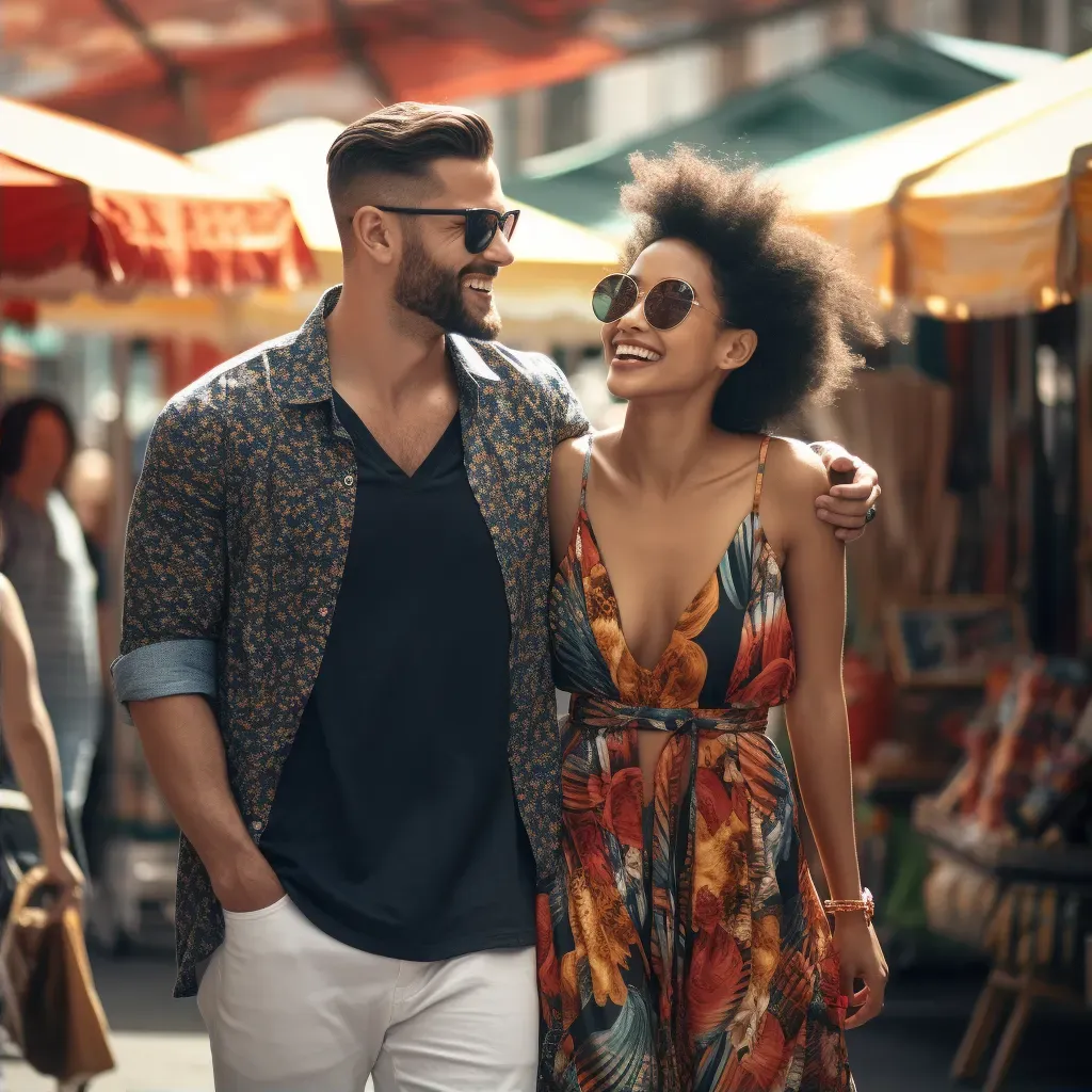 Stylish couple in trendy street style at city market - Image 2