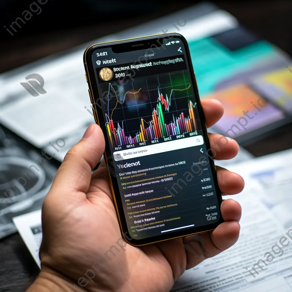 Close-up of hand using smartphone for cryptocurrency trading app - Image 1