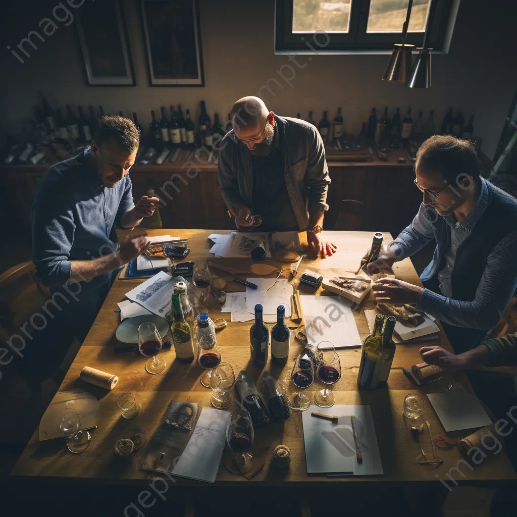 Winemakers collaborating on wine blending - Image 4