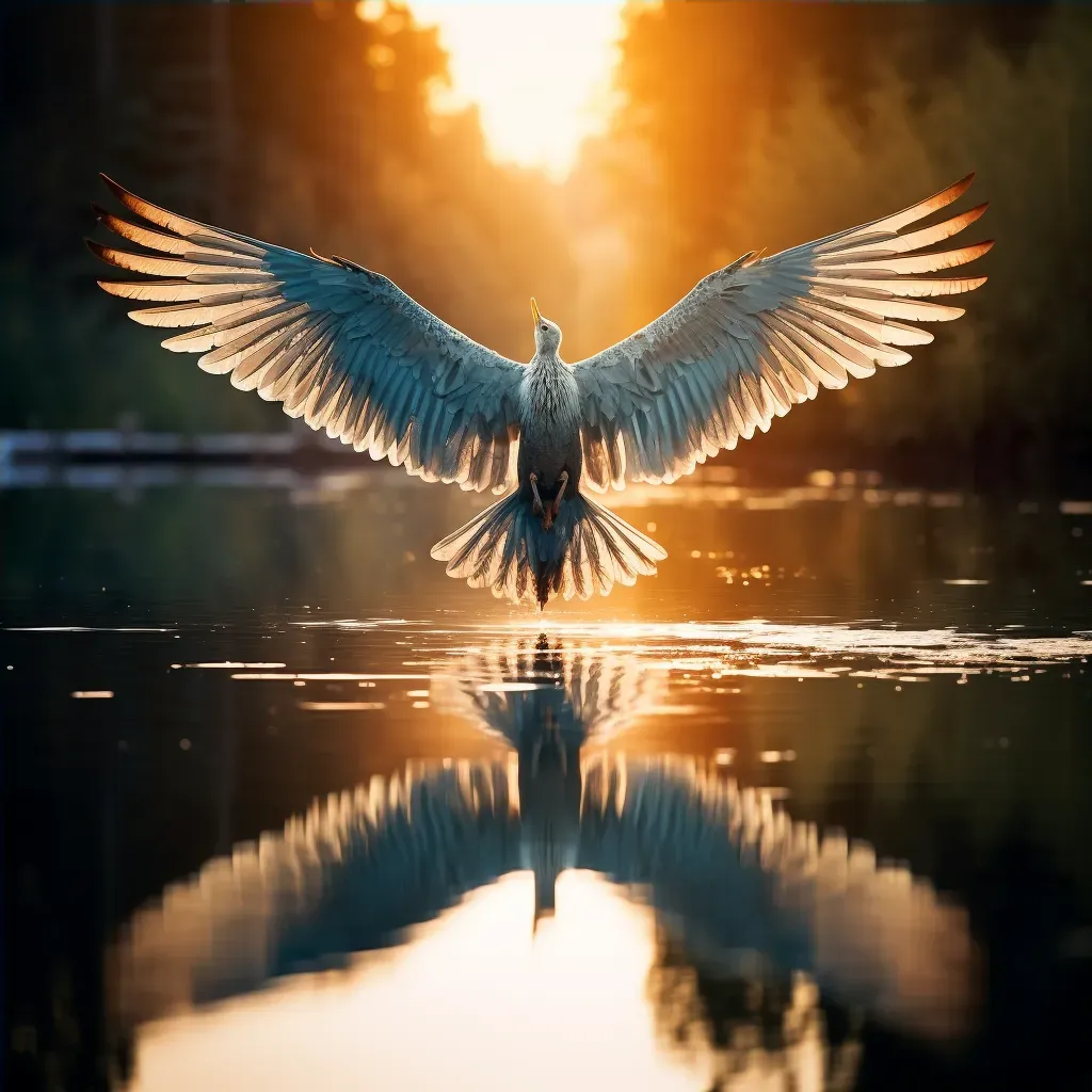 Flying bird reflection on calm water - Image 4