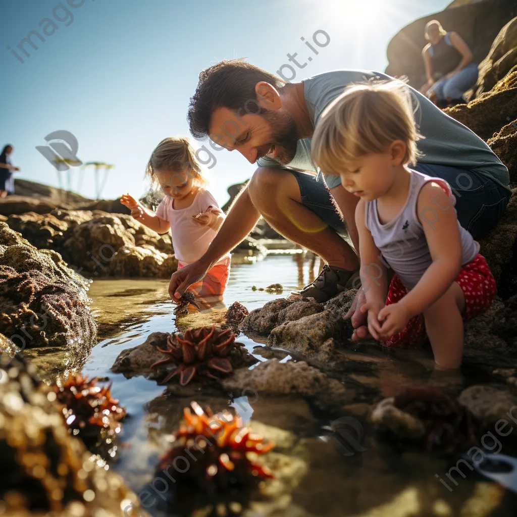 Family enjoying a day at rock pools on the beach - Image 1