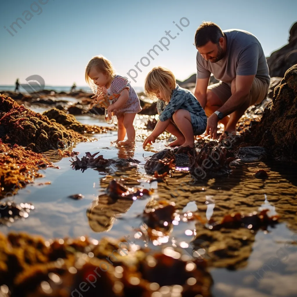 Family enjoying a day at rock pools on the beach - Image 3