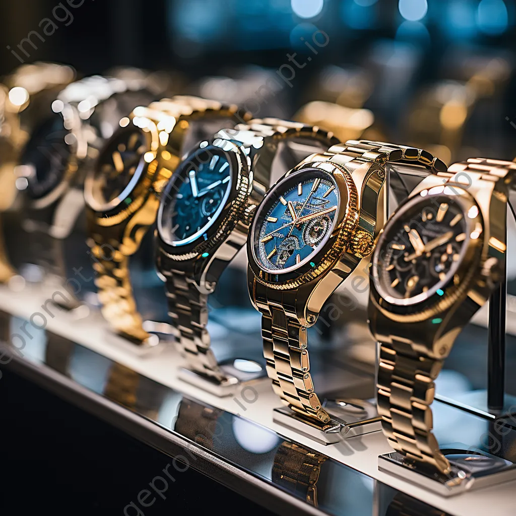 Close-up of luxury watches in a jeweler