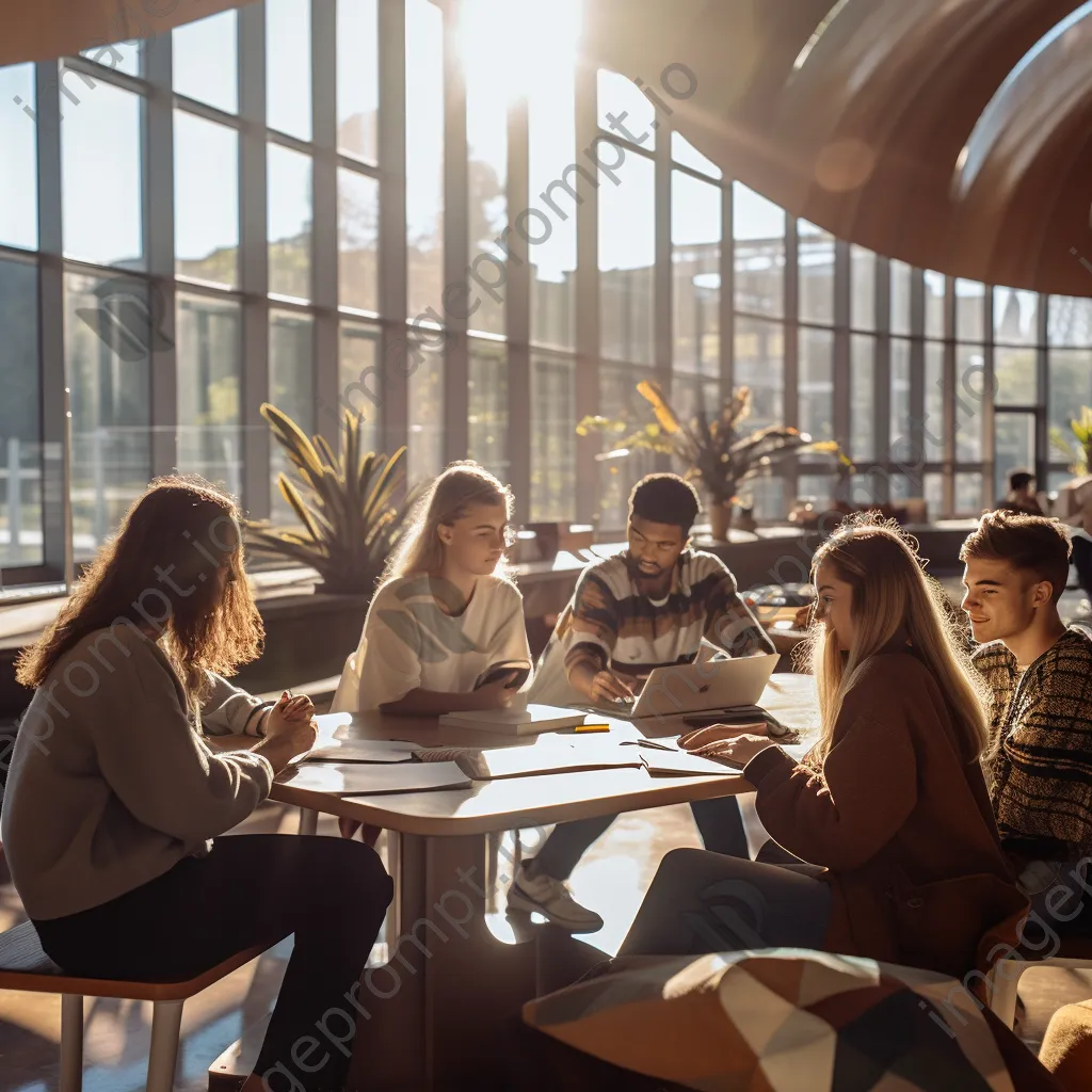 Diverse group of students working collaboratively in a university library. - Image 2