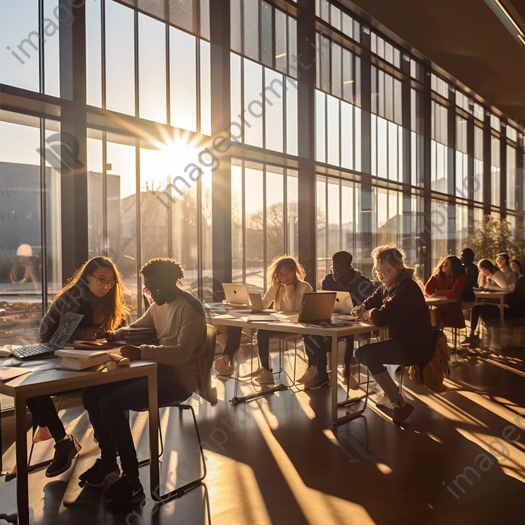 Diverse group of students working collaboratively in a university library. - Image 3