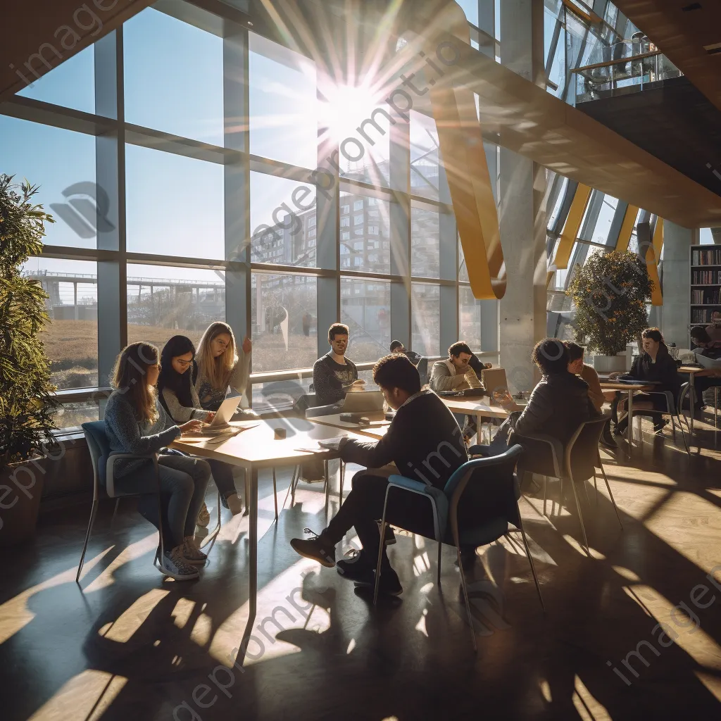 Diverse group of students working collaboratively in a university library. - Image 4