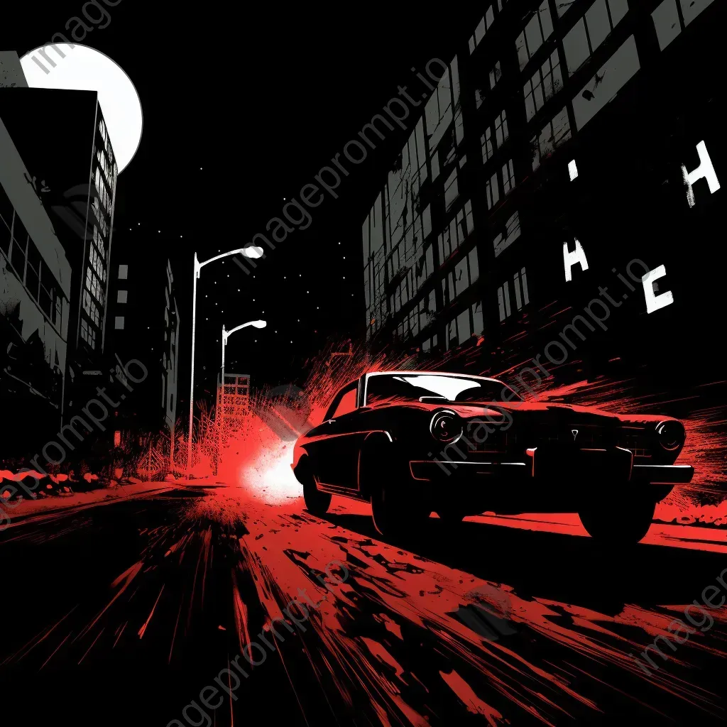 High-energy speed chase scene rendered in the stark aesthetics of noir graphic novels - Image 1