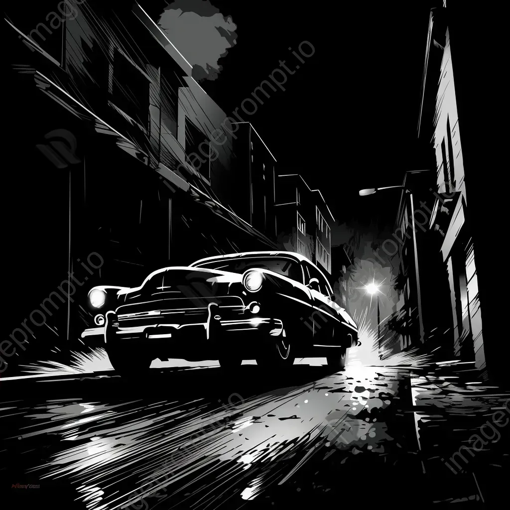 High-energy speed chase scene rendered in the stark aesthetics of noir graphic novels - Image 2