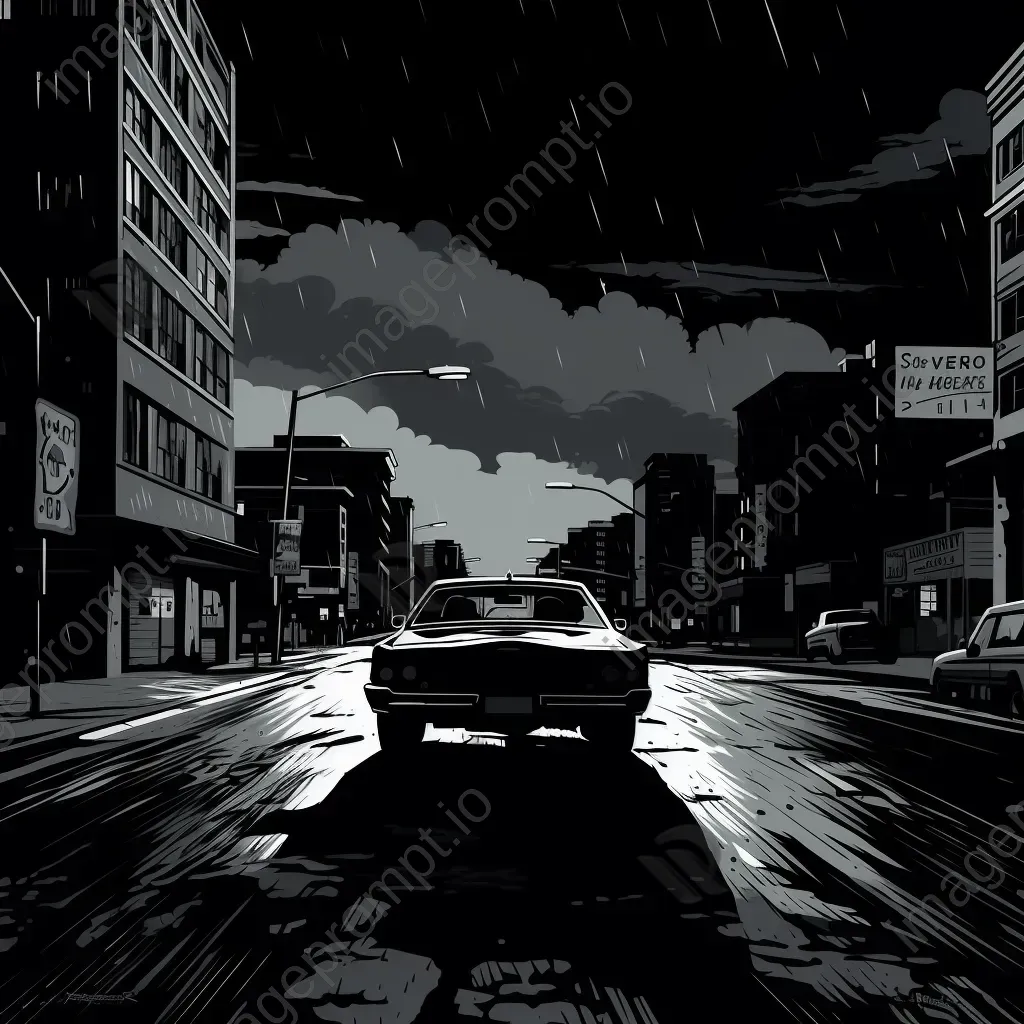 High-energy speed chase scene rendered in the stark aesthetics of noir graphic novels - Image 3