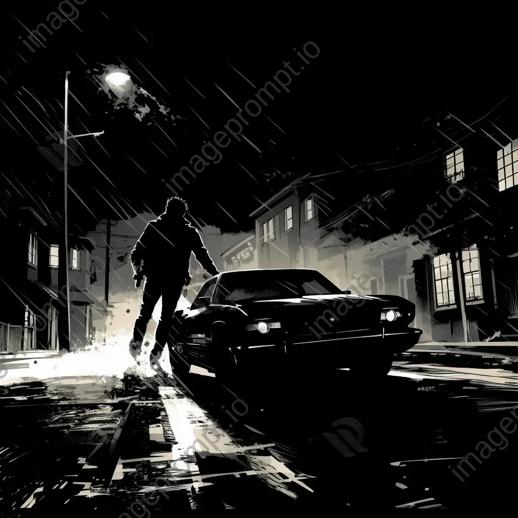 High-energy speed chase scene rendered in the stark aesthetics of noir graphic novels - Image 4