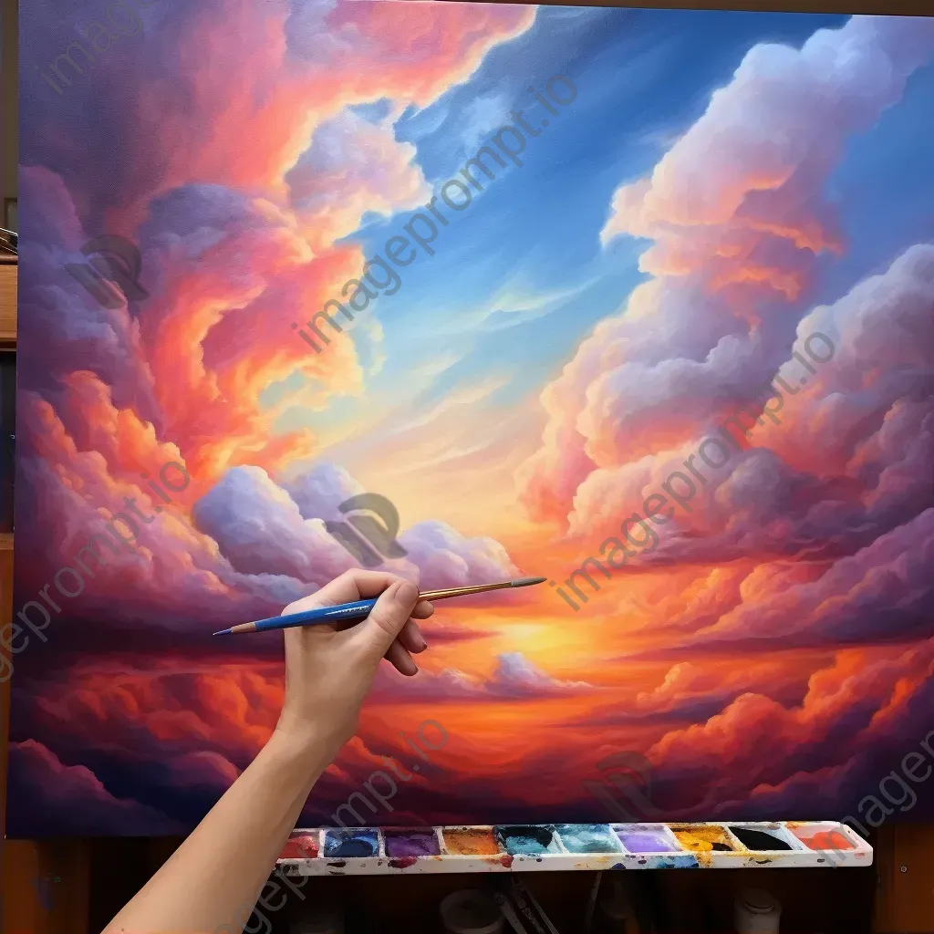 Artwork representing a timelapse of billowing clouds in motion captured with oil pastels - Image 2