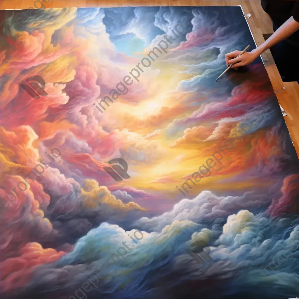 Artwork representing a timelapse of billowing clouds in motion captured with oil pastels - Image 4