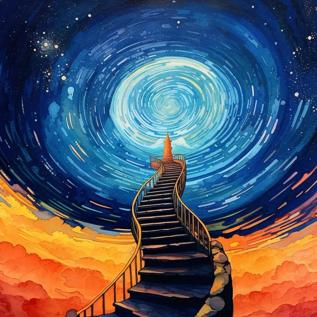 Spiraling staircase ascending towards star-filled sky - Image 2